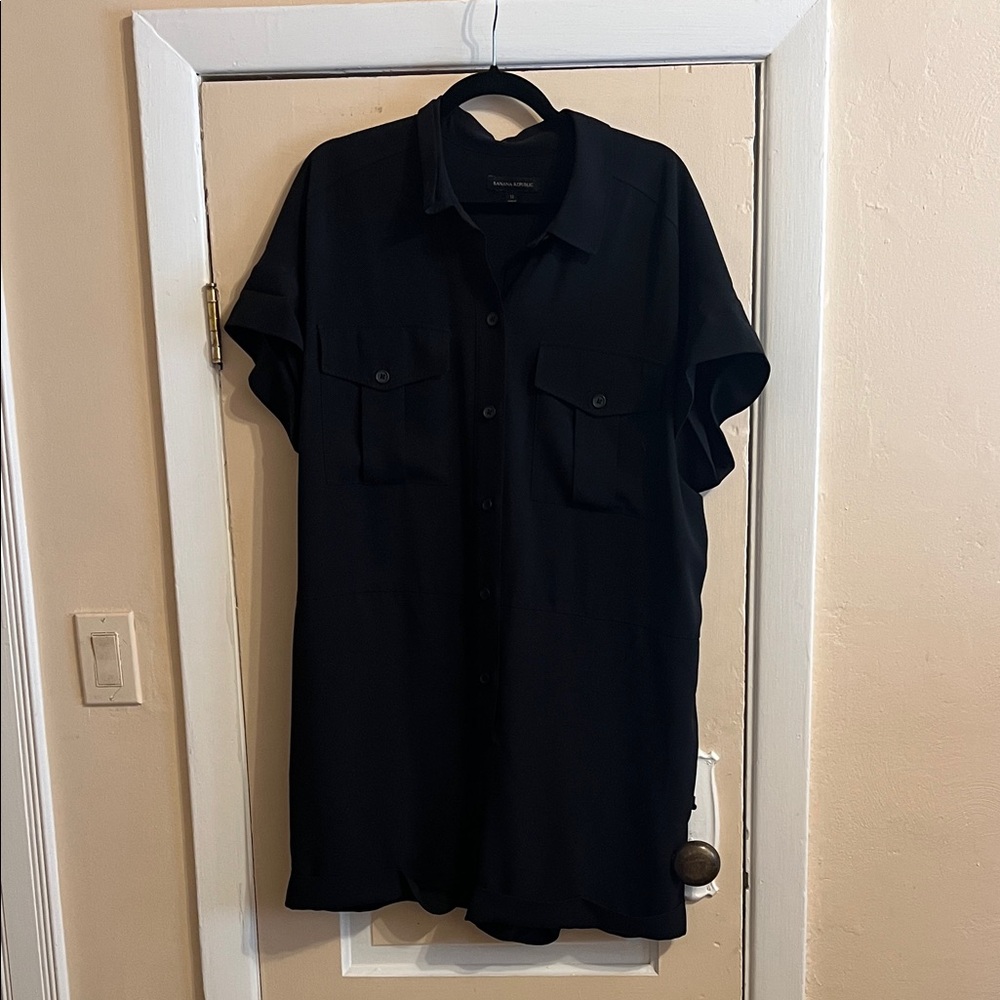 Banana Republic Black Short-Sleeve Utility Romper Dress